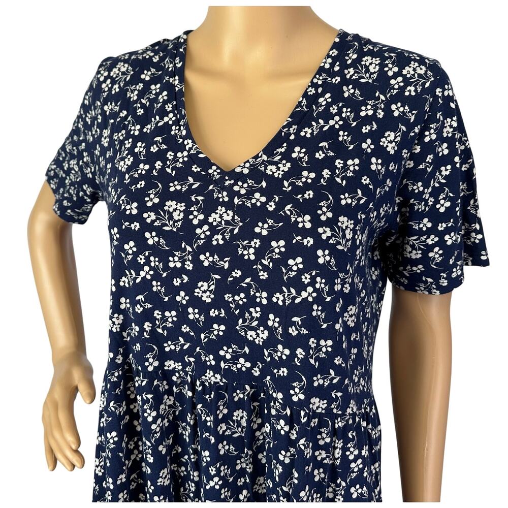 J. Crew V-neck Tiered Knit Cotton Midi Dress Navy Blue Floral AV658 Size M - Picture 8 of 13